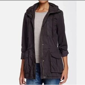 JAMES PERSE Women's Size 3 LARGE Gray Utility Twill Jacket Drawstring Zip Hooded